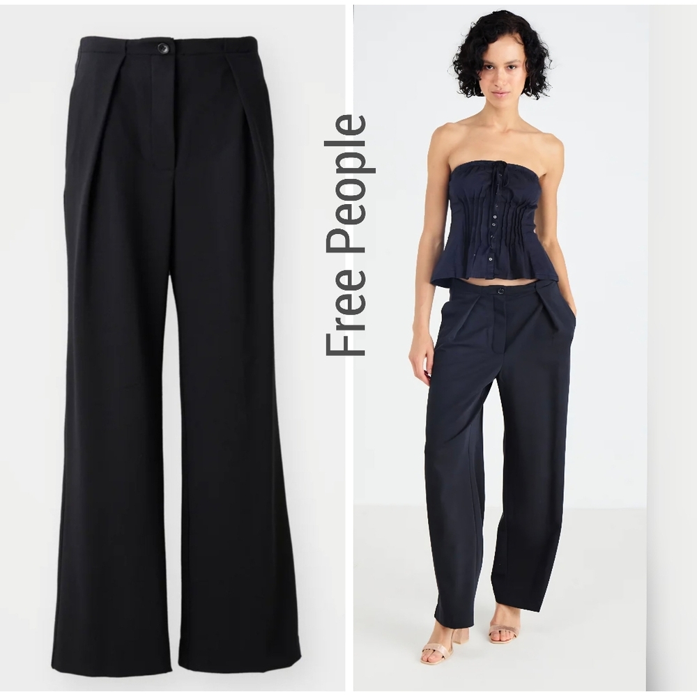 Free People Navy Wide-Leg Trousers